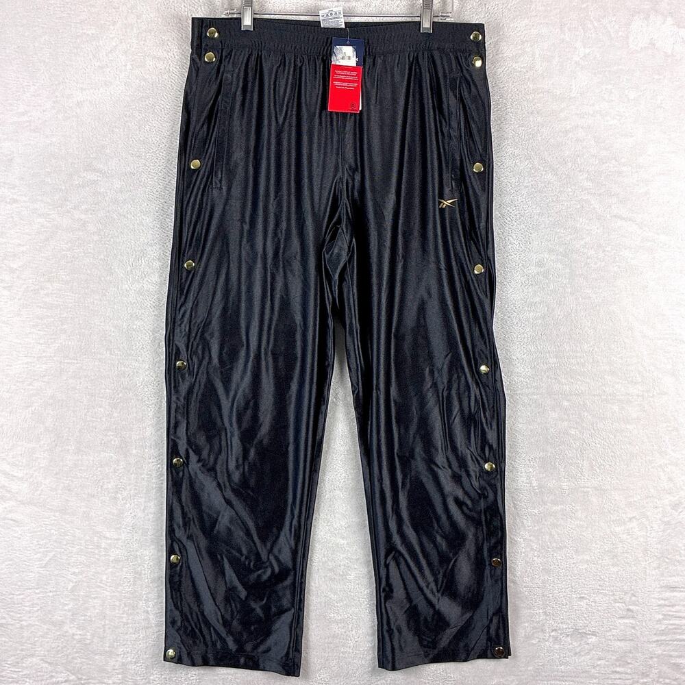 Reebok Dazzle Pants Mens L Black Gold Breakaway Shiny Basketball Gym Workout